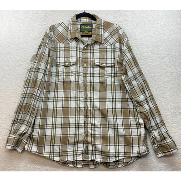 Cabela's Other - Cabelas Shirt Mens XXL Brown Plaid Pearl Snap Western Cowboy Country Hunting